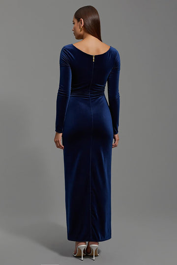 Sheath Ruched Long Sleeve Navy Formal Dress